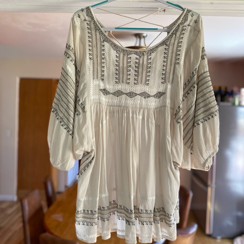 Free People Cottagecore Festival Embroidered Cream Top / Blouse
